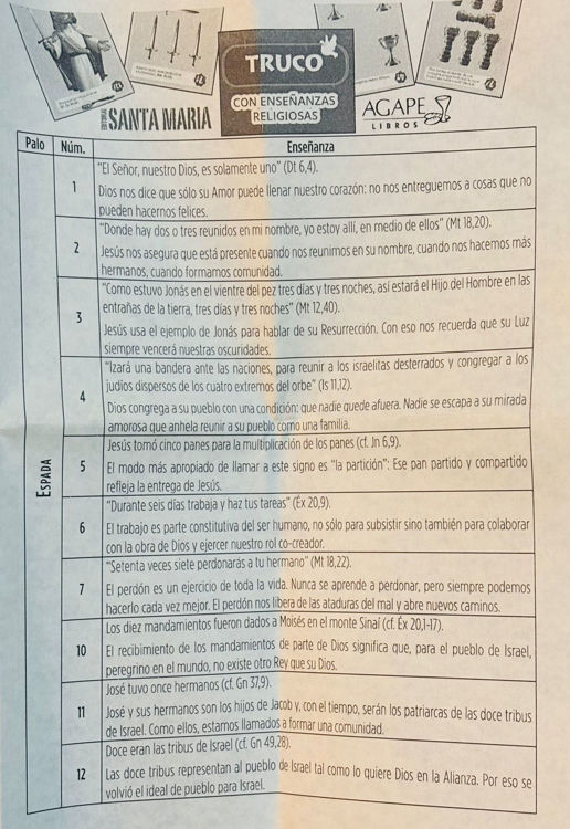 Imagen de Truco, con enseñanzas religiosas. Juego de cartas